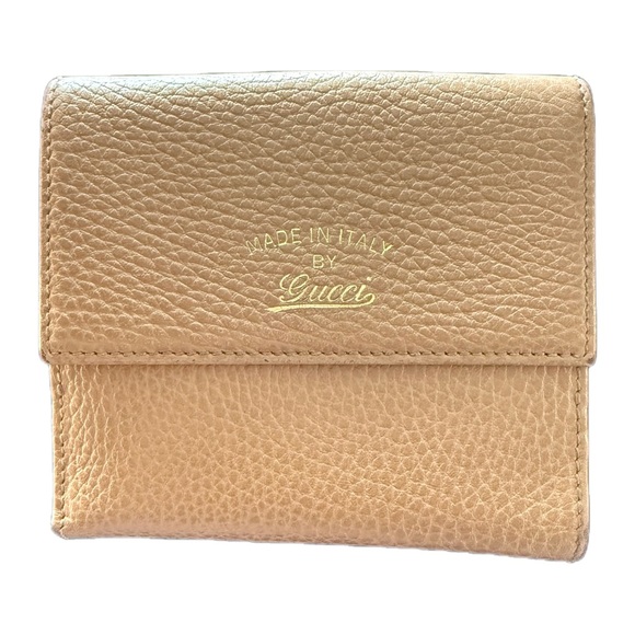 Gucci Leather French Flap Wallet with Gold Logo - Picture 1 of 8